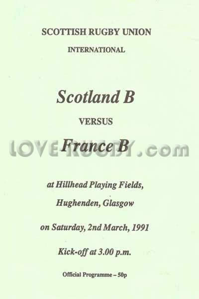 1991 Scotland B v France B  Rugby Programme